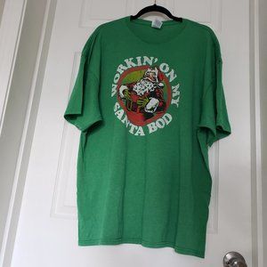 Working On My Santa Bod Mens Green Short Sleeve T-Shirts 2XL Christmas Top